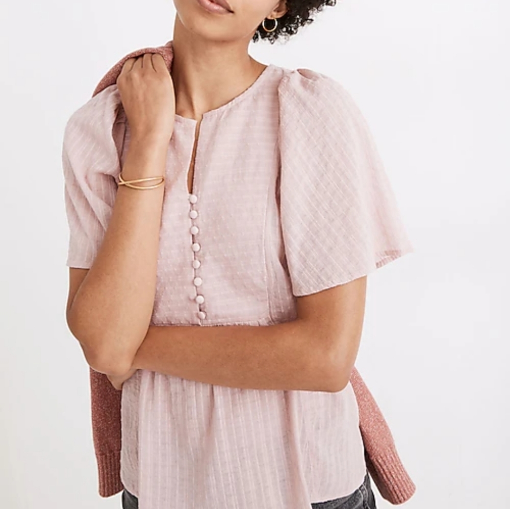 Madewell Light Blush Pink Button-Front Short Sleeve Blouse
